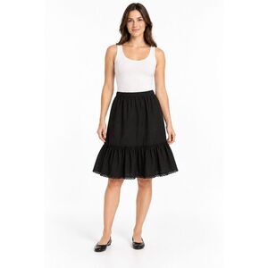 Twentyfourseven Black Tiered Ruffle Skirt Pom-Pom Hem Elastic Waist M